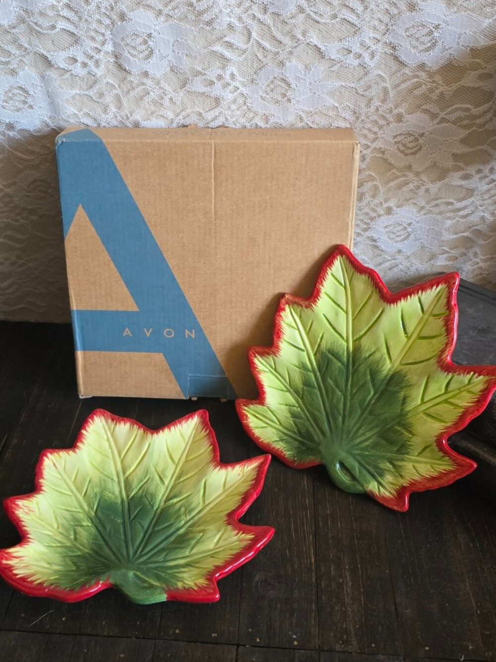 Set of 2 Vintage Avon Fall Harvest Samhain Leaf Trinket Dish Plates - Mabon